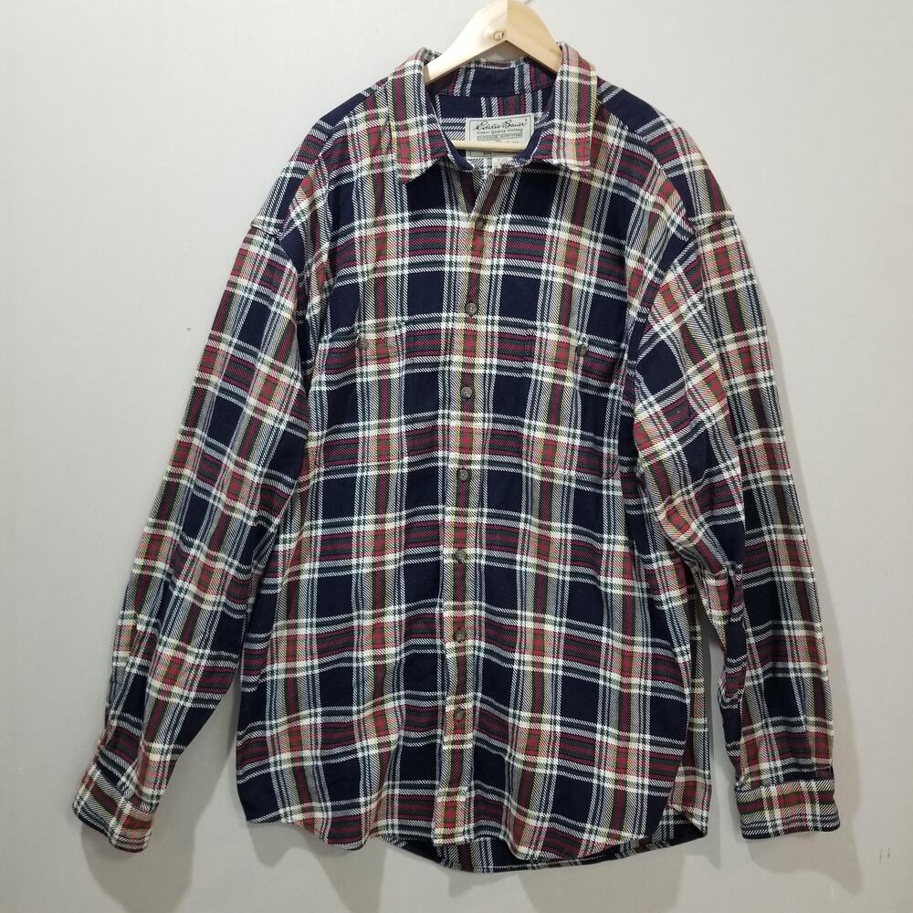 Eddie Bauer Shirt Jacket Mens Tall XL Navy Plaid Vintage Heavyweight Chore